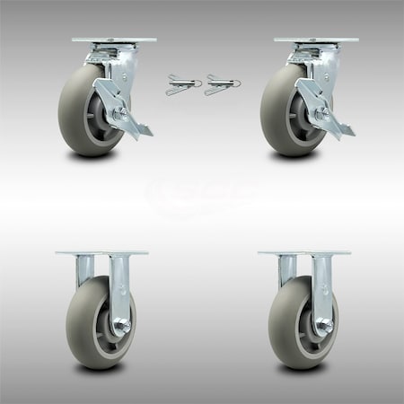 Service Caster 6 Inch Stainless Steel Thermoplastic Caster Set with 2 Brake/Swivel Lock 2 Rigid SCC-SS30S620-TPRBD-TLB-BSL-2-R-2